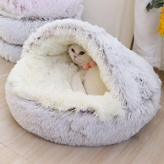 Plush Round Cat Bed: 2-in-1 Sleeping Bag and Nest for Small Pets